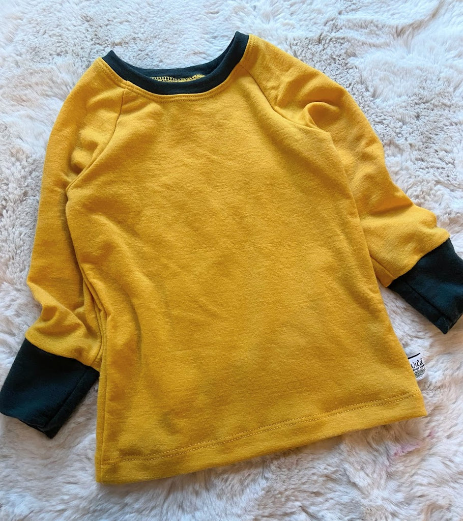 Wool Jersey Base Layer Top- Sunflower/Pine- Size 2