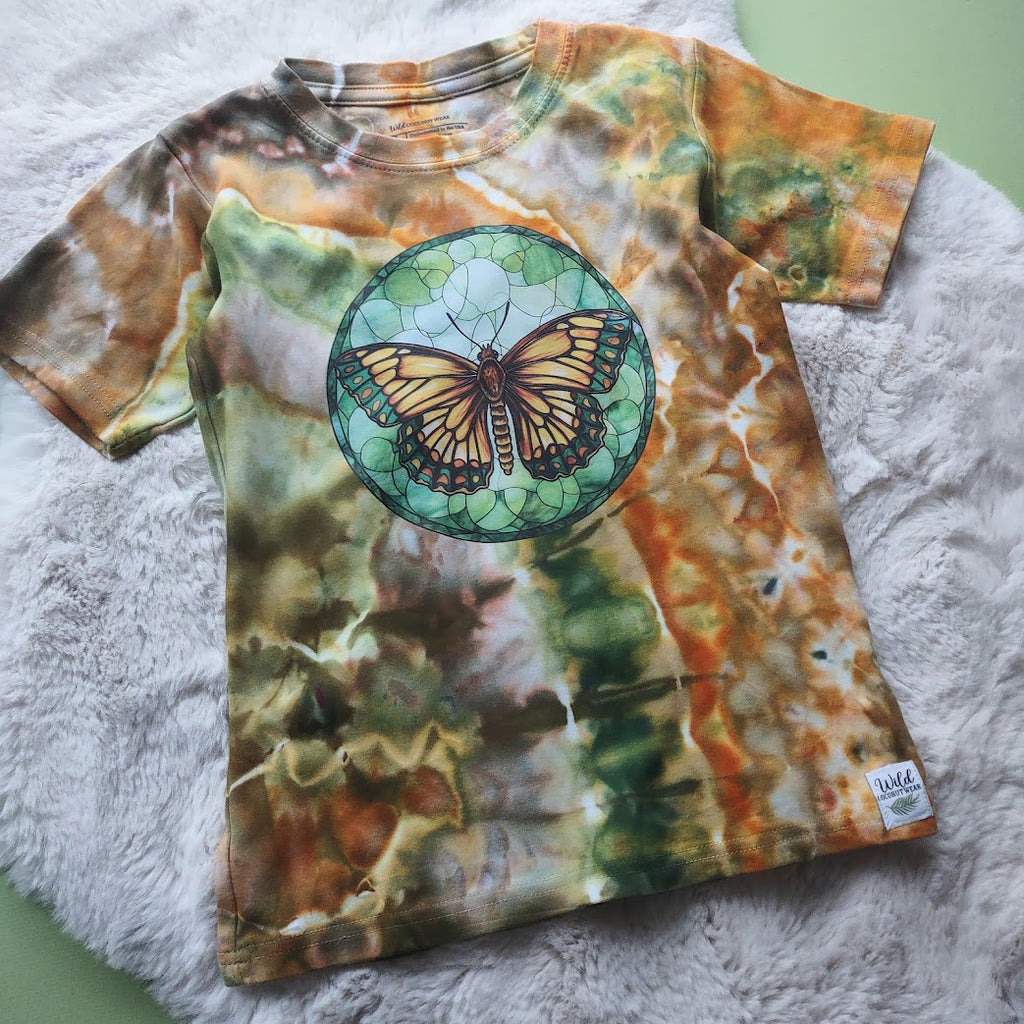 Cotton Hand Dyed Crew Neck Tee- Butterfly- Size 8
