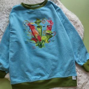 Cotton French Terry Crew Neck Pullover- Carnivorous Plants- Size 8