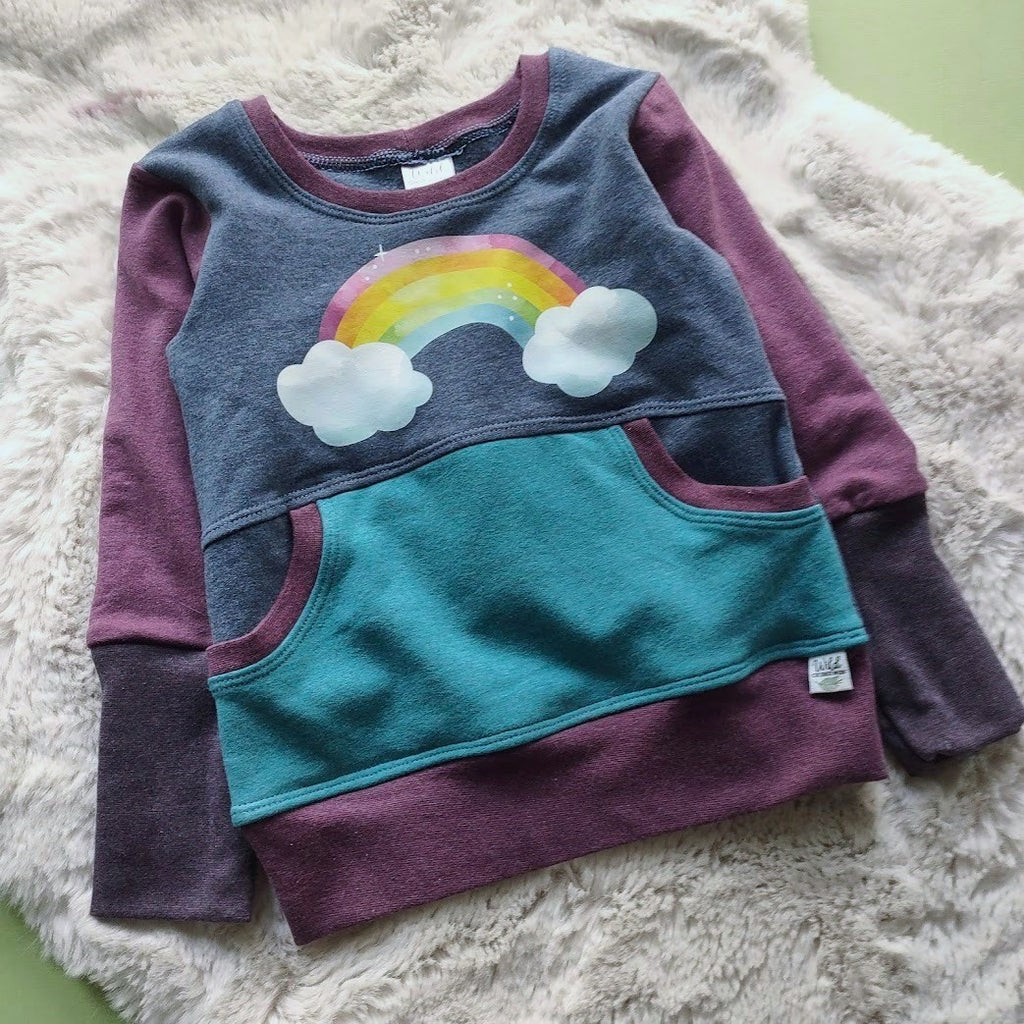 Cotton FLEECE Crew Neck Pullover- Rainbow - Size 1-3 Grow With Me