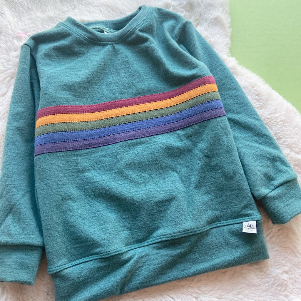 Wool Felted Jersey Pullover- Rainbow Stripes- Size 5