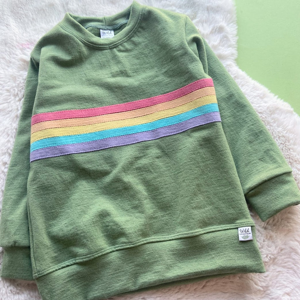 Wool Felted Jersey Pullover- Rainbow Stripes- Size 5