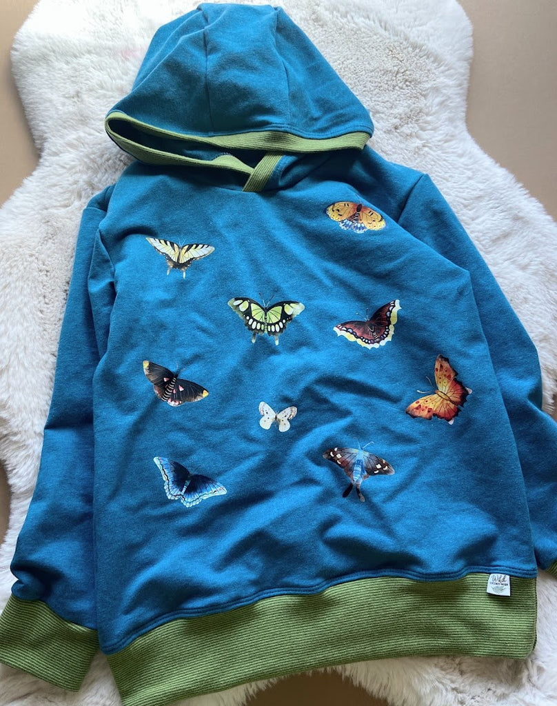 Cotton French Terry Hooded Pullover- Butterflies- Size 8