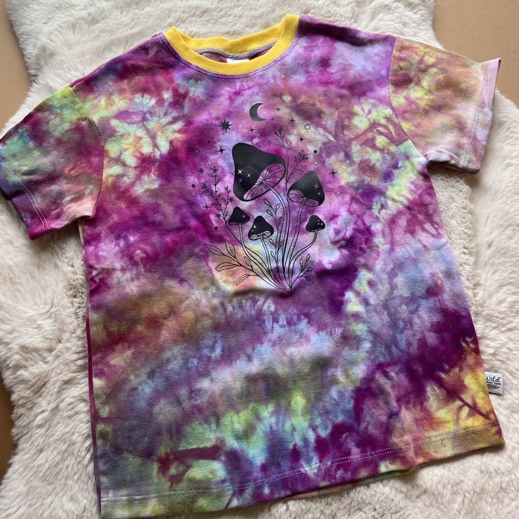 Cotton Interlock Hand Dyed Drop Shoulder Tee- Mushrooms- Size 7/8